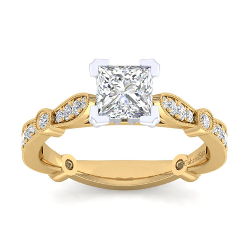 14K White-Yellow Gold Princess Cut Diamond Engagement Ring