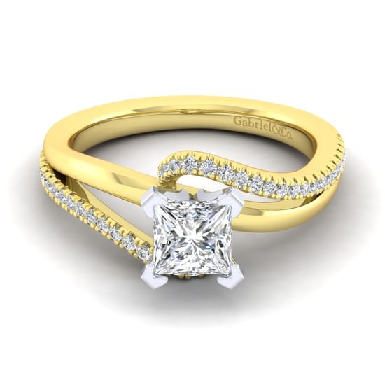 Gabriel - 14K White-Yellow Gold Princess Cut Diamond Engagement Ring