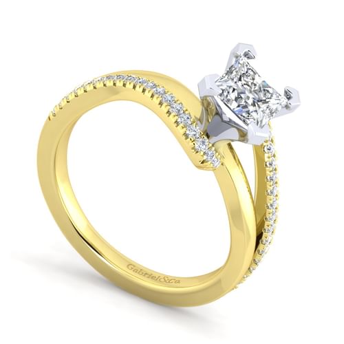 14K White-Yellow Gold Princess Cut Diamond Engagement Ring