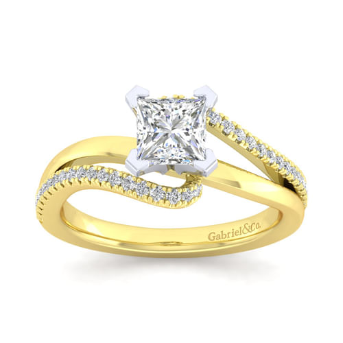 14K White-Yellow Gold Princess Cut Diamond Engagement Ring