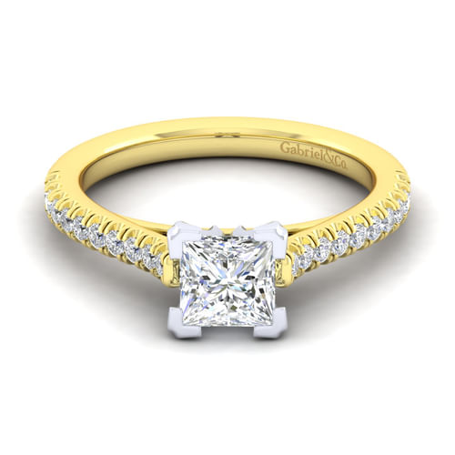 14K White-Yellow Gold Princess Cut Diamond Engagement Ring