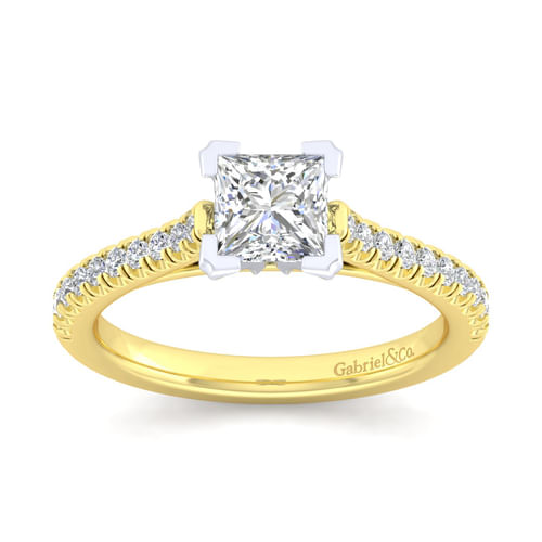 14K White-Yellow Gold Princess Cut Diamond Engagement Ring