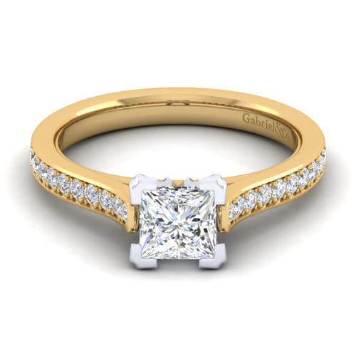 14K White-Yellow Gold Princess Cut Diamond Engagement Ring