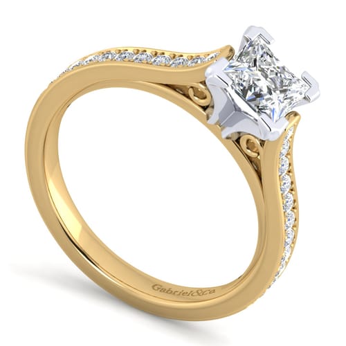 14K White-Yellow Gold Princess Cut Diamond Engagement Ring