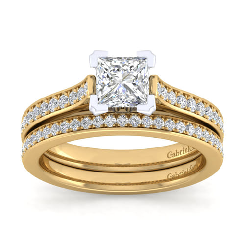 14K White-Yellow Gold Princess Cut Diamond Engagement Ring