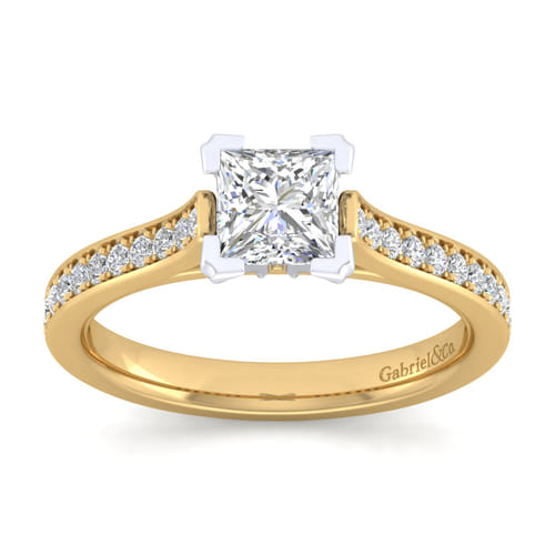14K White-Yellow Gold Princess Cut Diamond Engagement Ring