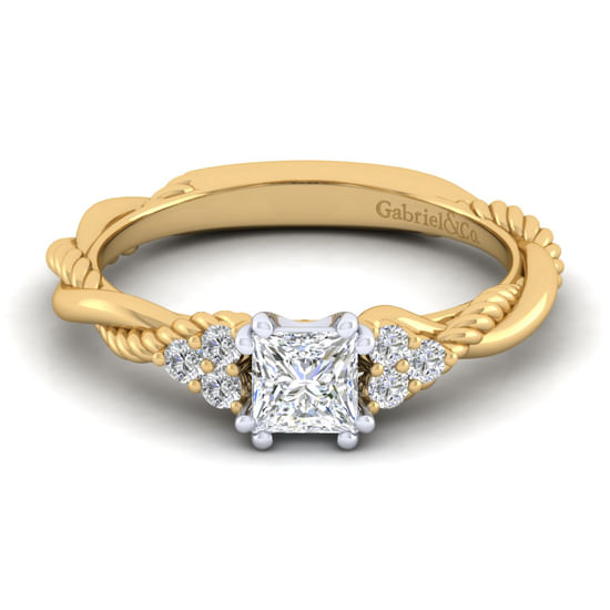Gabriel - 14K White-Yellow Gold Princess Cut Diamond Engagement Ring