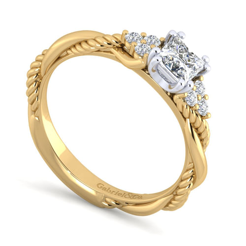 14K White-Yellow Gold Princess Cut Diamond Engagement Ring