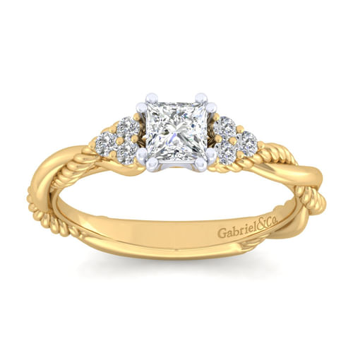 14K White-Yellow Gold Princess Cut Diamond Engagement Ring