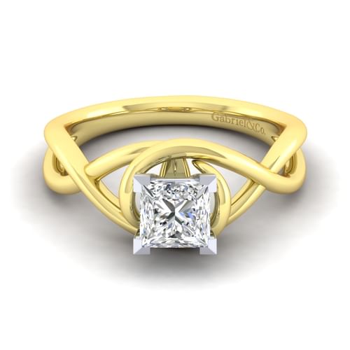 14K White-Yellow Gold Princess Cut Diamond Engagement Ring