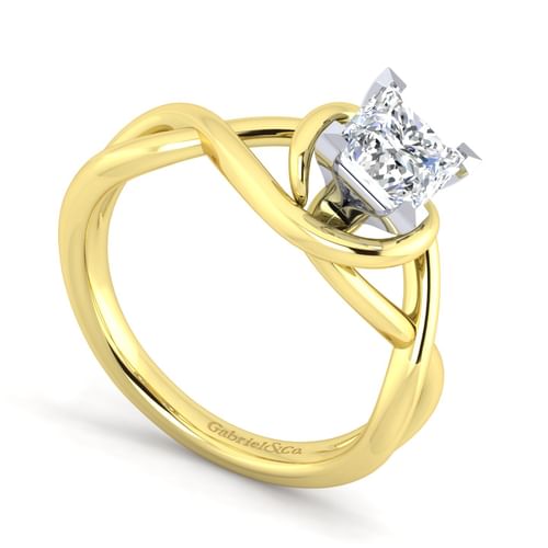 14K White-Yellow Gold Princess Cut Diamond Engagement Ring