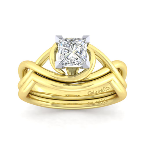 14K White-Yellow Gold Princess Cut Diamond Engagement Ring