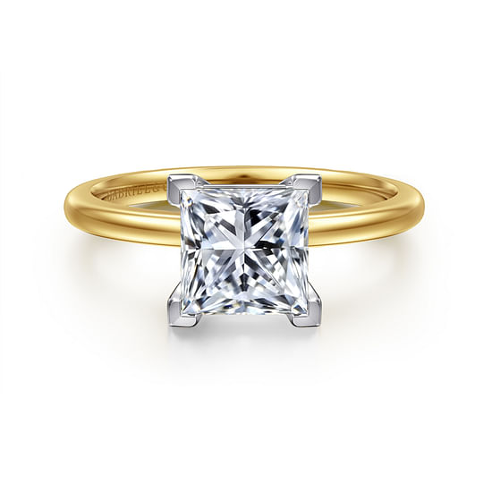 Gabriel - 14K White-Yellow Gold Princess Cut Solitaire Diamond Engagement Ring