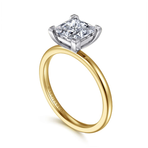 14K White-Yellow Gold Princess Cut Solitaire Diamond Engagement Ring