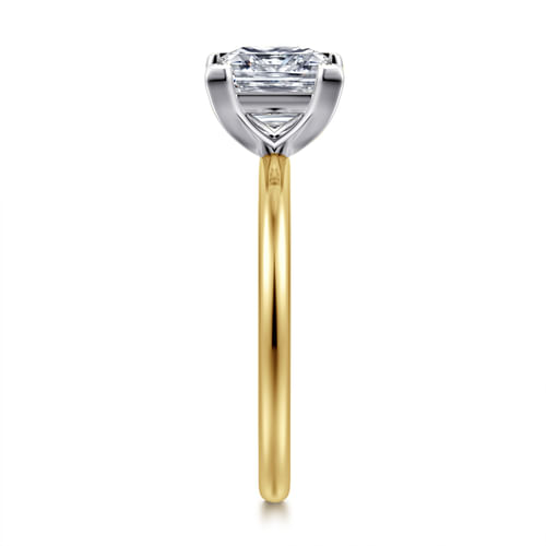 14K White-Yellow Gold Princess Cut Solitaire Diamond Engagement Ring