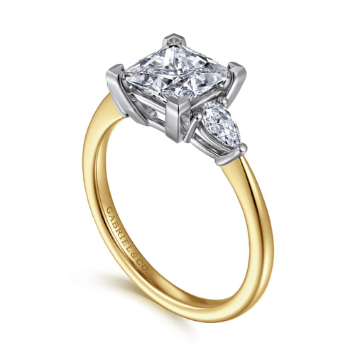 14K White-Yellow Gold Princess Cut Three Stone Diamond Engagement Ring