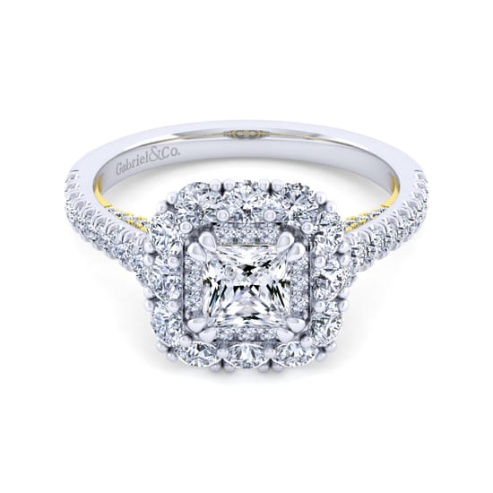 Gabriel - 14K White-Yellow Gold Princess Double Halo Diamond Engagement Ring Gabriel - 14K White-Yellow Gold Princess Double Halo Diamond Engagement Ring