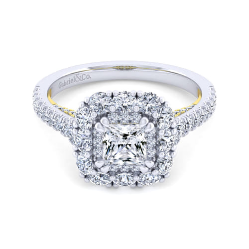 14K White-Yellow Gold Princess Double Halo Diamond Engagement Ring 14K White-Yellow Gold Princess Double Halo Diamond Engagement Ring