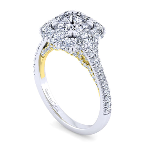 14K White-Yellow Gold Princess Double Halo Diamond Engagement Ring 14K White-Yellow Gold Princess Double Halo Diamond Engagement Ring