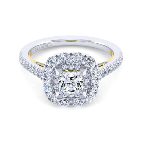 14K White-Yellow Gold Princess Double Halo Diamond Engagement Ring 14K White-Yellow Gold Princess Double Halo Diamond Engagement Ring