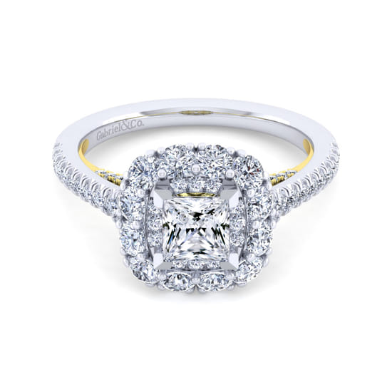 Gabriel - 14K White-Yellow Gold Princess Double Halo Diamond Engagement Ring Gabriel - 14K White-Yellow Gold Princess Double Halo Diamond Engagement Ring