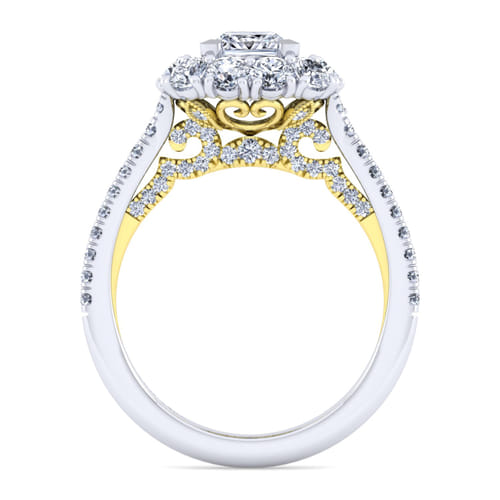 14K White-Yellow Gold Princess Double Halo Diamond Engagement Ring 14K White-Yellow Gold Princess Double Halo Diamond Engagement Ring