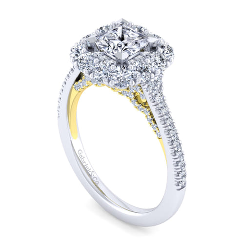 14K White-Yellow Gold Princess Double Halo Diamond Engagement Ring 14K White-Yellow Gold Princess Double Halo Diamond Engagement Ring