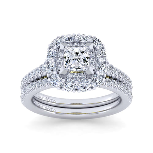 14K White-Yellow Gold Princess Double Halo Diamond Engagement Ring 14K White-Yellow Gold Princess Double Halo Diamond Engagement Ring