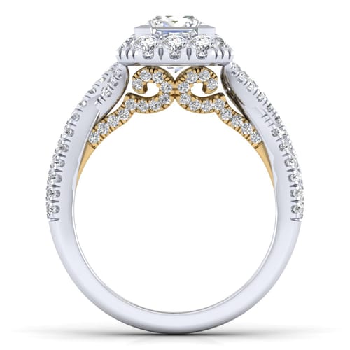 14K White-Yellow Gold Princess Halo Diamond Engagement Ring