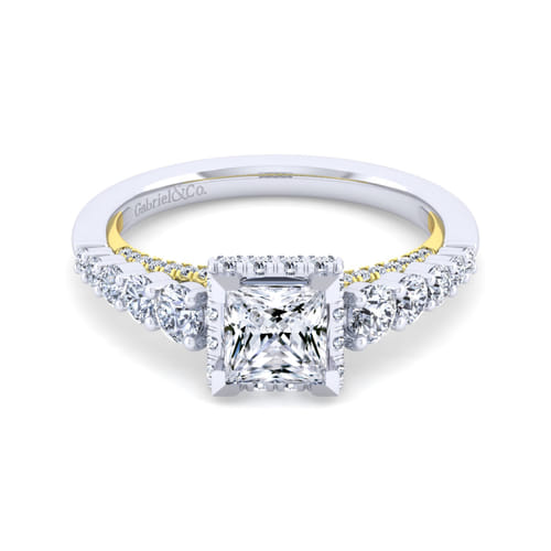 14K White-Yellow Gold Princess Hidden Halo Diamond Engagement Ring