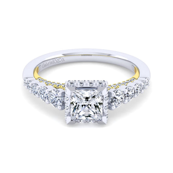Gabriel - 14K White-Yellow Gold Princess Hidden Halo Diamond Engagement Ring