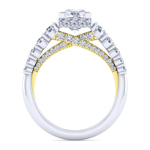 14K White-Yellow Gold Princess Hidden Halo Diamond Engagement Ring