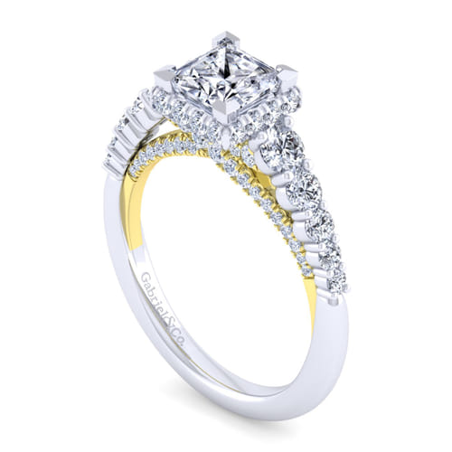 14K White-Yellow Gold Princess Hidden Halo Diamond Engagement Ring