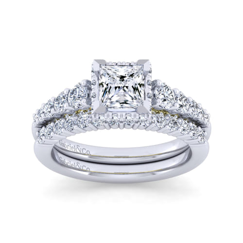 14K White-Yellow Gold Princess Hidden Halo Diamond Engagement Ring