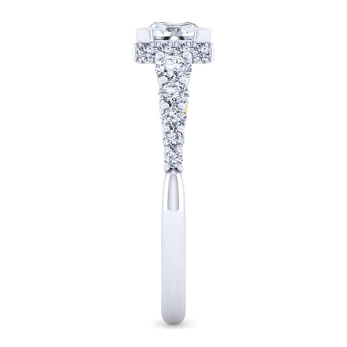 14K White-Yellow Gold Princess Hidden Halo Diamond Engagement Ring