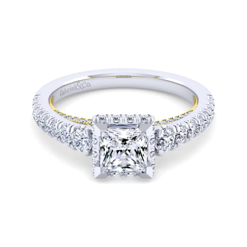14K White-Yellow Gold Princess Hidden Halo Diamond Engagement Ring