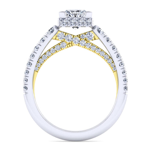 14K White-Yellow Gold Princess Hidden Halo Diamond Engagement Ring