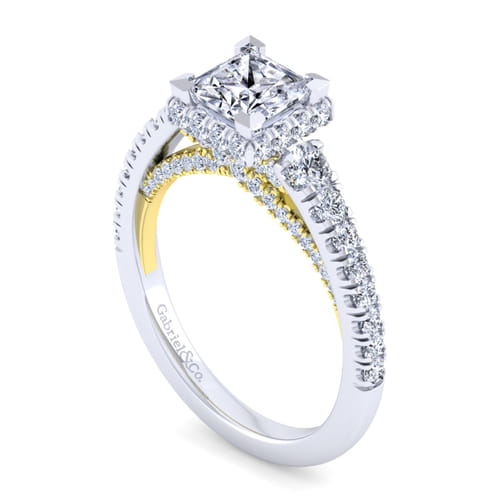 14K White-Yellow Gold Princess Hidden Halo Diamond Engagement Ring