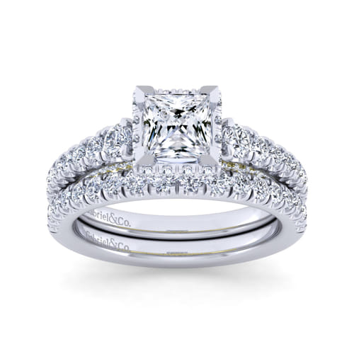 14K White-Yellow Gold Princess Hidden Halo Diamond Engagement Ring