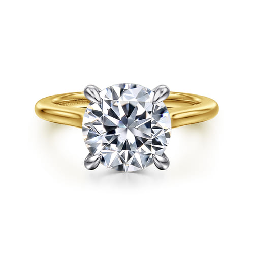 14K White-Yellow Gold Round  Diamond Engagement Ring