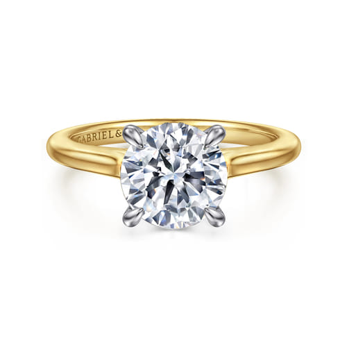 14K White-Yellow Gold Round  Diamond Engagement Ring