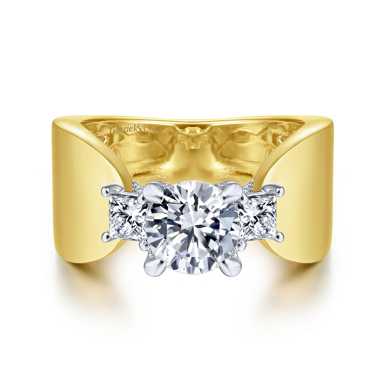 14K White-Yellow Gold Round 3 Stone Diamond Engagement Ring