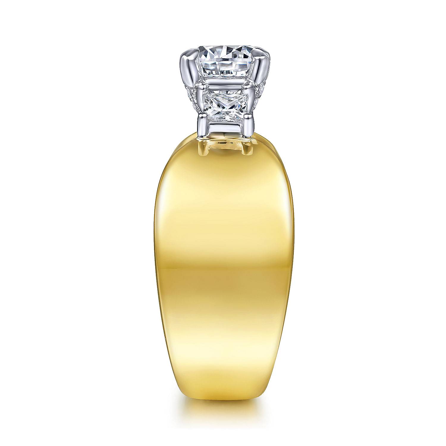 14K White-Yellow Gold Round 3 Stone Diamond Engagement Ring
