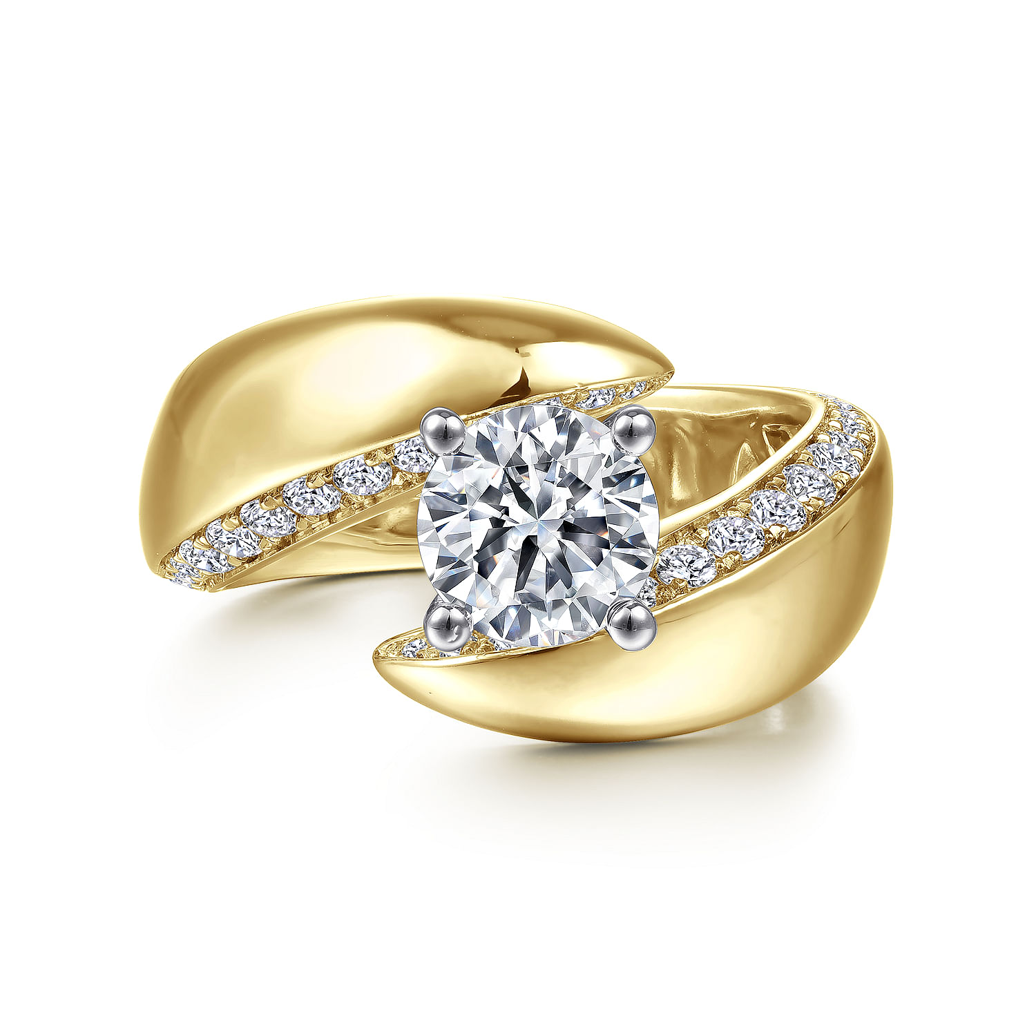14K White-Yellow Gold Round Bypass Diamond Engagement Ring 