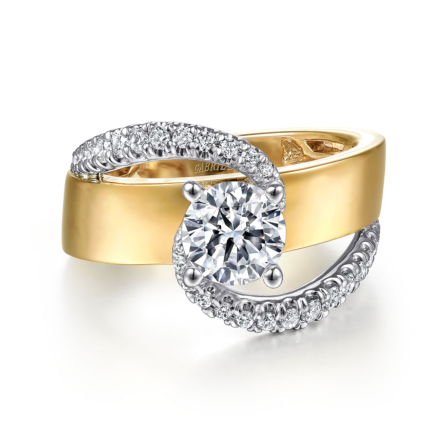 Gabriel - 14K White-Yellow Gold Round Bypass Diamond Engagement Ring 