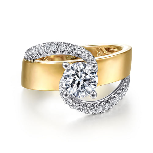 14K White-Yellow Gold Round Bypass Diamond Engagement Ring 