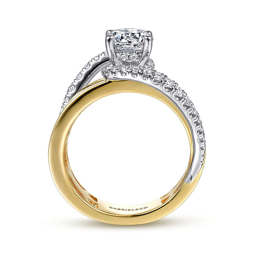 14K White-Yellow Gold Round Bypass Diamond Engagement Ring 