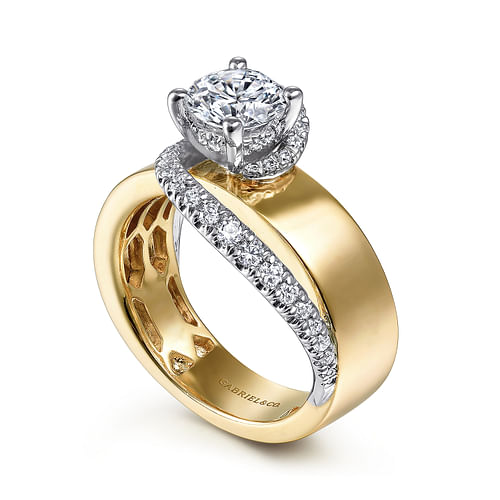 14K White-Yellow Gold Round Bypass Diamond Engagement Ring 