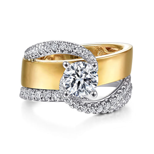 14K White-Yellow Gold Round Bypass Diamond Engagement Ring 