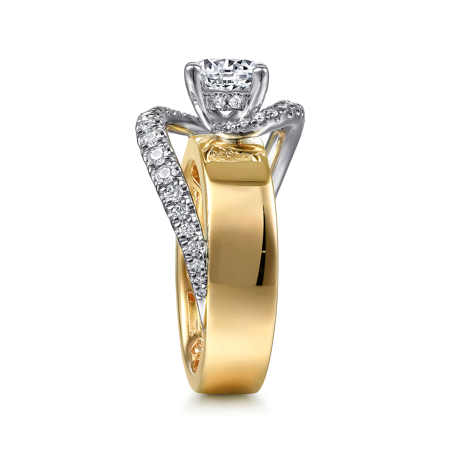 14K White-Yellow Gold Round Bypass Diamond Engagement Ring 